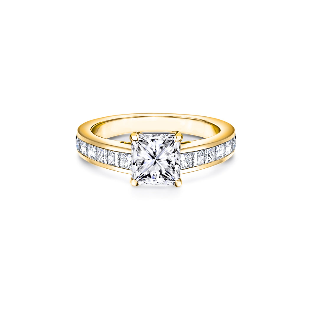 Diamond Band Princess Cut Engagement Ring